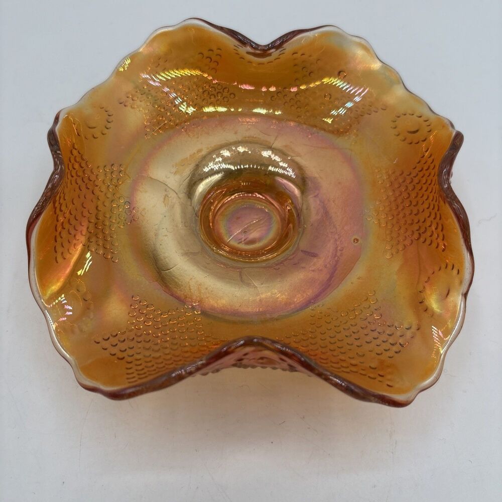 Fenton Glass Beaded Stars Pattern Marigold Carnival Glass Bowl